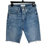 Loft  Blue Distressed The High Waist Denim Bike Shorts fringe hem Size 25 Photo 0