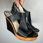 Michael Kors Black Leather Wooden Wedge Slingback Heels Women Size 9.5 Photo 0