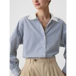 Gap X DOEN Eyelet Lace Collar Button Down Big Shirt Blue Stripe 100% Cotton L Size L Photo 1