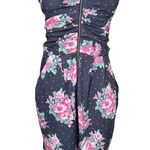 Toska Vtg Y2K Denim Look Polka Dot Pink Floral Strapless Mini Dress Zipper Sz L Photo 0