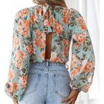 Hello Molly NWT Floral Chiffon Bodysuit | Deep V-Neck Long Sleeve Top | Size XS Photo 1