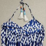 Eclair Womens Romper L Blue Geometric Backless Halter Tassels Fringe Summer Size L Photo 4