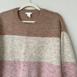 H&M Beige Pink Color Block Striped Knit Sweater Photo 2