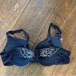 Lily Of France Black Cream Lace Trim Floral Embroidery Gel Touch Push Up Bra 34A Photo 2