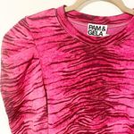Pam & Gela  Size Small Pink Tiger Animal Print Puff Sleeve Cotton Sweater NEW Photo 2