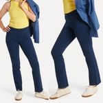 Betabrand Straight Leg Four Pocket Yoga Denim Pull On Jeans: Dark Indigo Blue Photo 2