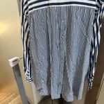 Jane and Delancey Long Sleeve Button Down Blue White Stripe Button Back Detail 2X Photo 6