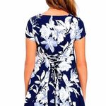 Lulus  Through The Fields Navy Blue Floral Print Lace Up Back Dress ~ Women's SM Photo 2