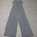 Caution to the Wind  Black and White Striped Button Front Crop Jumpsuit Small Photo 0