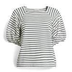 Free Assembly Square Neck Top Womens White Black Stripes Short Balloon Sleeve S Photo 0