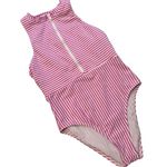 Splendid Seersucker Pink and White Striped Zip Front High Neck Swimsuit, Sz M Photo 6