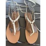 Pilcro  Anthropologie Harness Tie up White Leather Thong Sandals Size 8M Photo 11