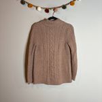 Lands' End  tan speckled cable knit fisherman cardigan sweater Photo 4