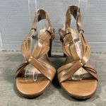 Donald J. Pliner (8) Y2K Tavish Tan Leather Strappy Stack Wood Heel Sandal Shoes Photo 3