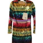 Mac Duggal  NWT Sz 4 93724 Rainbow Colorful Sequin Long Sleeve Stripe Mini Dress Photo 5