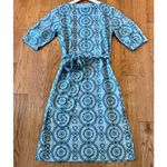 ZARA  blue and green embroidered tie waist shift midi dress small Photo 4
