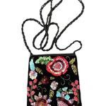 VTG Hand Beaded Velvet Crossbody Evening Bag Beaded Fringe Small Size 7X5 Floral Black Photo 0