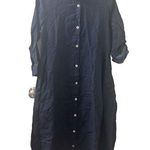 Sahara SHIRT DRESS TEXTURED Viscose Button Up Bubble Hem Dress BLUE NAVY SZ S Photo 0