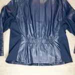 Christopher & Banks  | Navy Zip-Up Faux Leather Floral Embroidered Jacket | PXL Photo 7