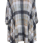 JODIFL  Tan and Gray Oversized Poncho Shirt Size Large Plaid Oversized Top Photo 0