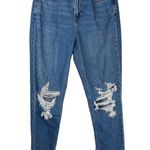 American Eagle  Mom Jean Distressed Raw Chewed Hem Sz 4 Boho Photo 0