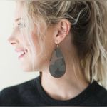 Nickel and Suede Large Teardrop Leather Earrings Camo Suede NEW‎ Green Photo 0