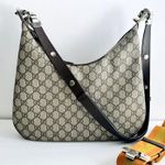 Gucci GG Supreme Monogram Textured Calfskin Web Large Shoulder Bag Beige Ebony Photo 0