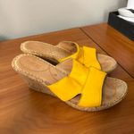 Born Zefira Wedge Sandal Heel Slip On Cork‎ Patent Leather Yellow Open Toe 8 Photo 2