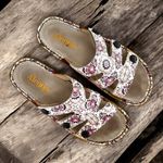 Alegria Venice What A Frill Purple White Floral Leather 3 Strap Sandals Size 39 Photo 0