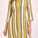 J for Justify  Striped Button Front Shirt Dress Tunic Yellow White Navy S Photo 0