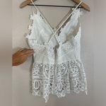 Endless Rose White Eyelet Lace Peplum Plunge Crochet Strappy Tank Top Small Photo 5