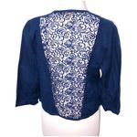 Chico's Chico’s Linen Open Front Lace Back Jacket Blue Small Photo 5