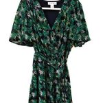 Flying Tomato Palm Print Romper Full Short Sleeves, Elastic Waist with Belt Photo 0