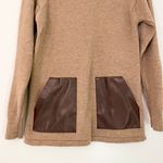 J.Crew Factory Merino Wool Faux Leather Pockets Sweater Brown Women’s Small Photo 5