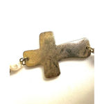 Silver and gold tone fresh water pearl long cross necklace Photo 2