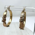 14K hoop earrings embellished with tricolor elephants, vintage, 3.9g Gold Photo 5