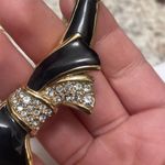 Swavorski Beautiful Signed Swarovski Costume Necklace Gold Tone Black Enamel Bow / Crystal Photo 4