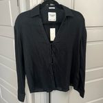 Abercrombie & Fitch Long Sleeve Oversized Tie-Front Gauzy Shirt Photo 1