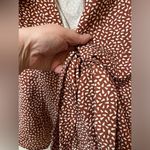 Women’s Red Brown Geometric Print Short Sleeve Tie Wrap Blouse Size Small Photo 7