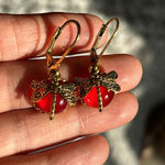 Dragonfly Faux Crystal Earrings in Red & gold Photo 0
