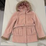 EXPRESS Button Front Wool/Cashmere Blend Pea Coat Faux Fur Trim Women’s 6 Pink Photo 0