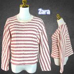 ZARA  Striped Textured Knit Cropped Sweater Long Sleeve Women's Size L Photo 1