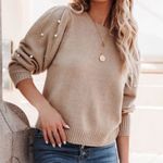 CeCe  Women’s Pearl embellished sleeves sweater in Almond color size Medium Photo 0