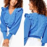 Lilly Pulitzer Size Medium Greta Sweater Knit Blue Rufle Pom Pom Photo 1