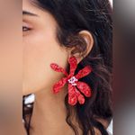 ZARA NWT / New in Box  Red Flower & Beaded Earrings Photo 1