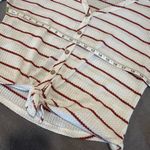 Paper Crane White and Red Striped Tie Front Waffle Knit Long Sleeve Top. Medium Photo 2