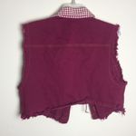 EnChanté Cropped Raw Hem Vest Gingham Maroon Plum Purple Size L Photo 5