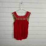 Free People  Embroidered Red Top size S Photo 4