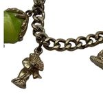 Vintage Buddha Charm Bracelet Green Acrylic Charms Wagon Puller Gold Tone 6.5" Photo 2