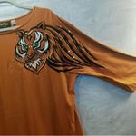 Bob Mackie Size L Mustard Tiger Embroidered Sequins Dolman Sleeve Tee Top Photo 10